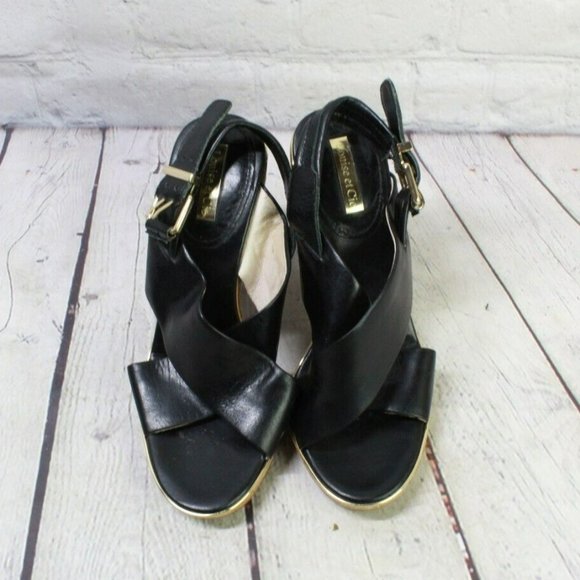 Louise et Cie Black Leather Open Toe High Heel Sling Back Sandals Size 6 M - Picture 5 of 10